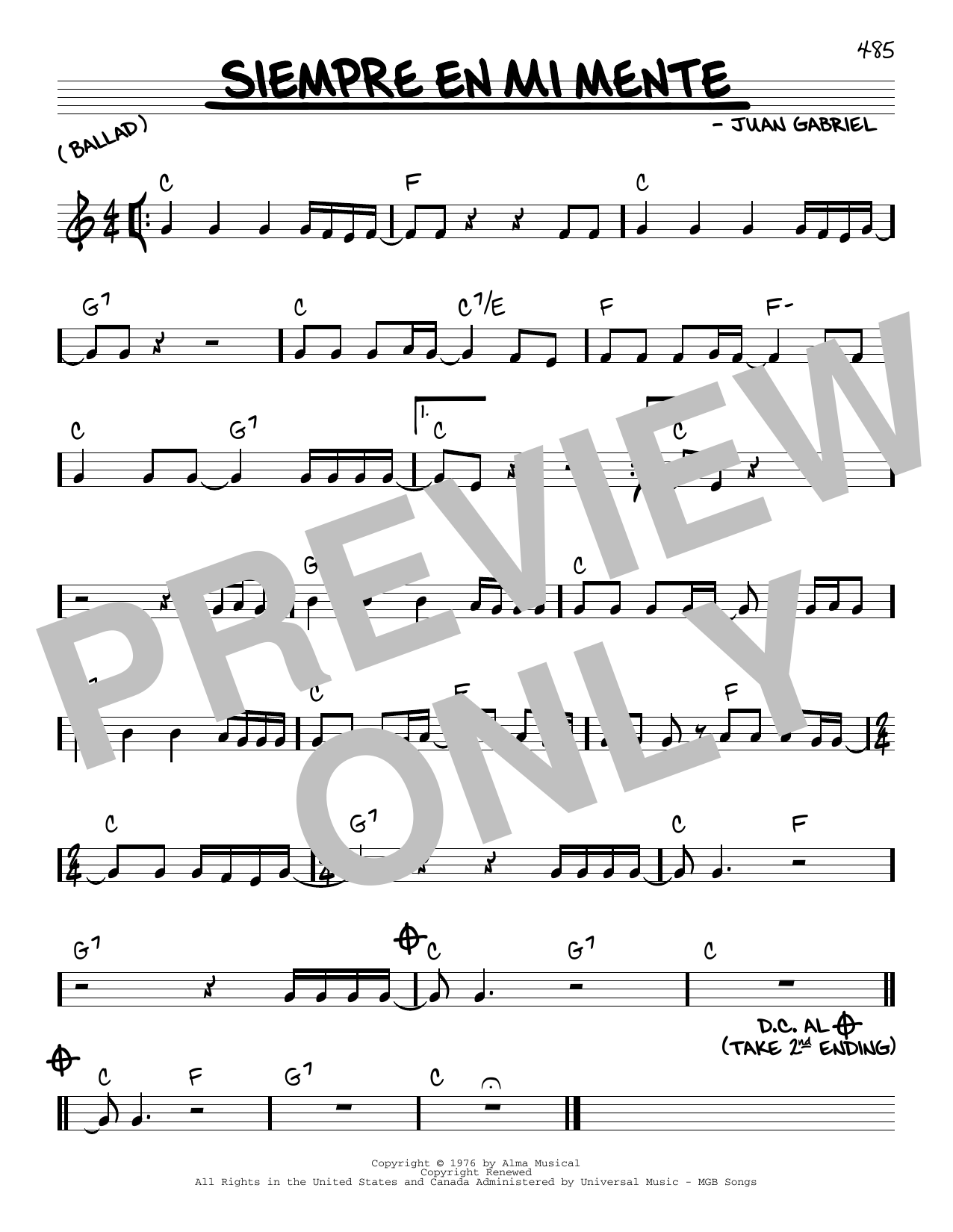 Juan Gabriel Siempre En Mi Mente Sheet Music Notes & Chords for Real Book – Melody & Chords - Download or Print PDF
