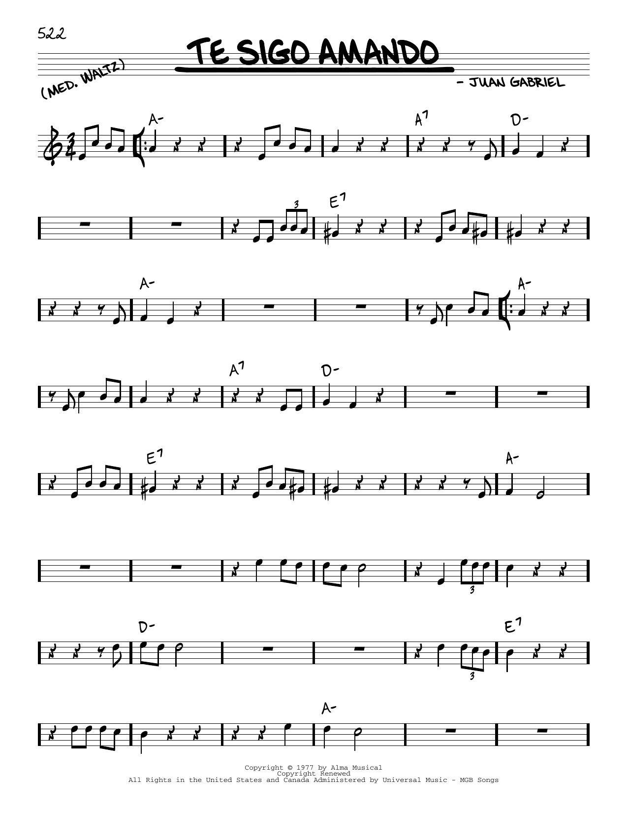 Juan Gabriel Te sigo Amando Sheet Music Notes & Chords for Real Book – Melody & Chords - Download or Print PDF