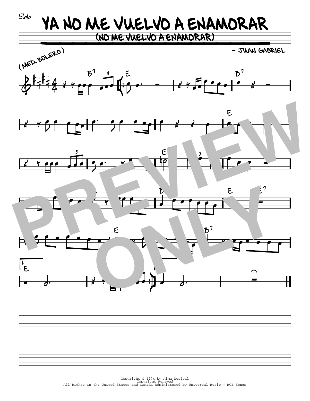 Juan Gabriel Ya no me vuelvo a enamorar (No me vuelvo a enamorar) Sheet Music Notes & Chords for Real Book – Melody & Chords - Download or Print PDF