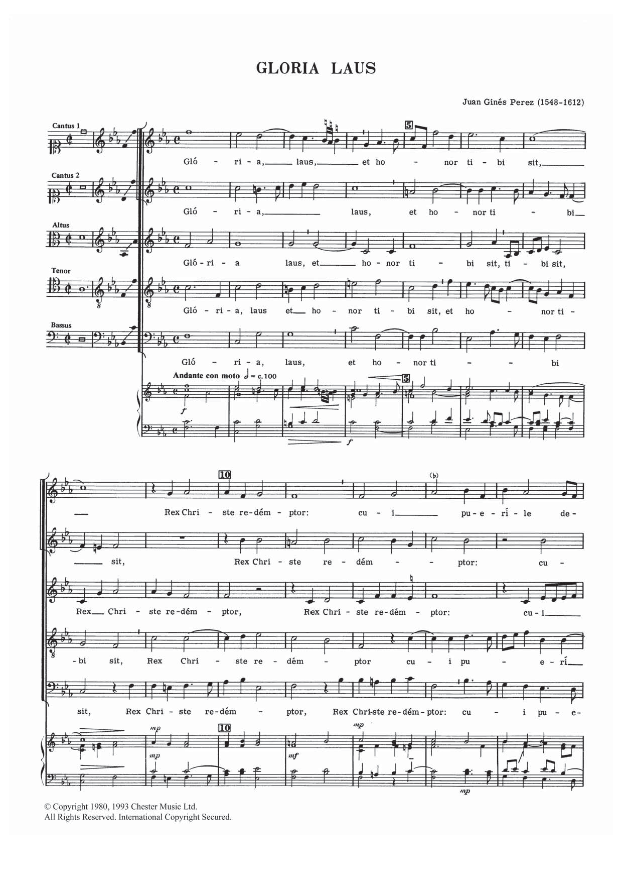 Juan Ginéz Perez Gloria Laus Sheet Music Notes & Chords for Choral SSATB - Download or Print PDF