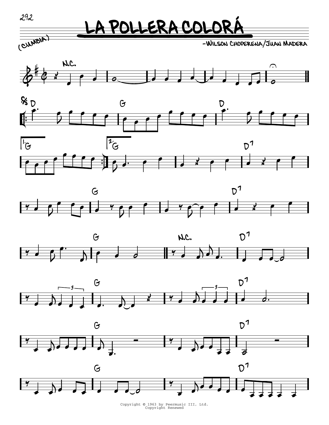 Juan Madera La Pollera Colorá Sheet Music Notes & Chords for Real Book – Melody & Chords - Download or Print PDF Juan Madera La Pollera Colorá Sheet Music Notes & Chords for Real Book – Melody & Chords - Download or Print PDF