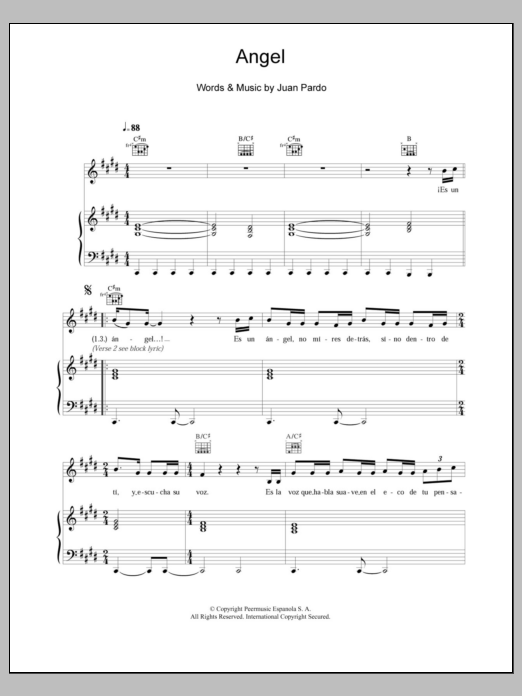 Juan Pardo Angel Sheet Music Notes & Chords for Piano, Vocal & Guitar - Download or Print PDF