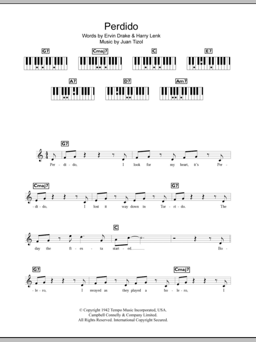 Juan Tizol Perdido Sheet Music Notes & Chords for Keyboard - Download or Print PDF
