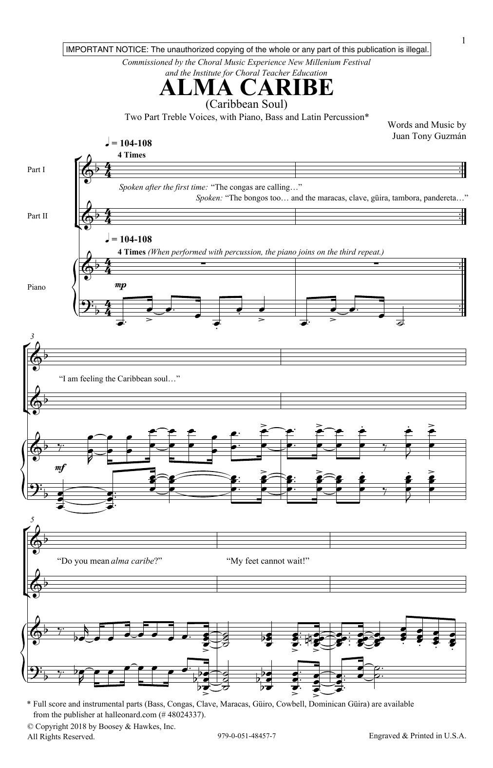 Juan Tony Guzman Alma Caribe (Caribbean Soul) Sheet Music Notes & Chords for 2-Part Choir - Download or Print PDF