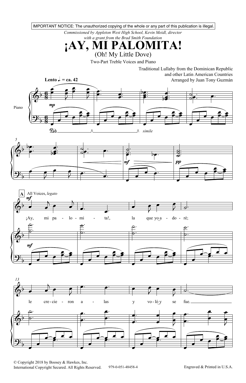 Juan-Tony Guzmán Ay! Mi Palomita (Oh! My Little Dove) Sheet Music Notes & Chords for 2-Part Choir - Download or Print PDF