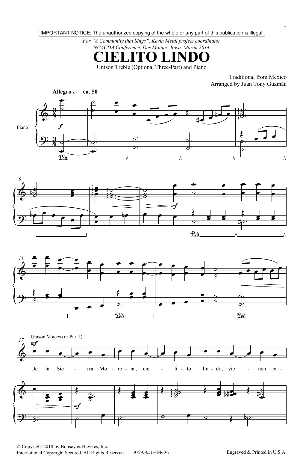 Juan-Tony Guzmán Cielito Lindo Sheet Music Notes & Chords for Unison Choral - Download or Print PDF