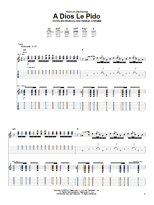 Juanes A Dios Le Pido Sheet Music Notes & Chords for Piano, Vocal & Guitar (Right-Hand Melody) - Download or Print PDF