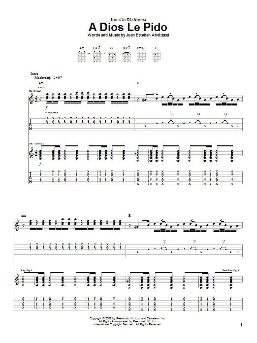 Juanes A Dios Le Pido Sheet Music Notes & Chords for Guitar Tab - Download or Print PDF