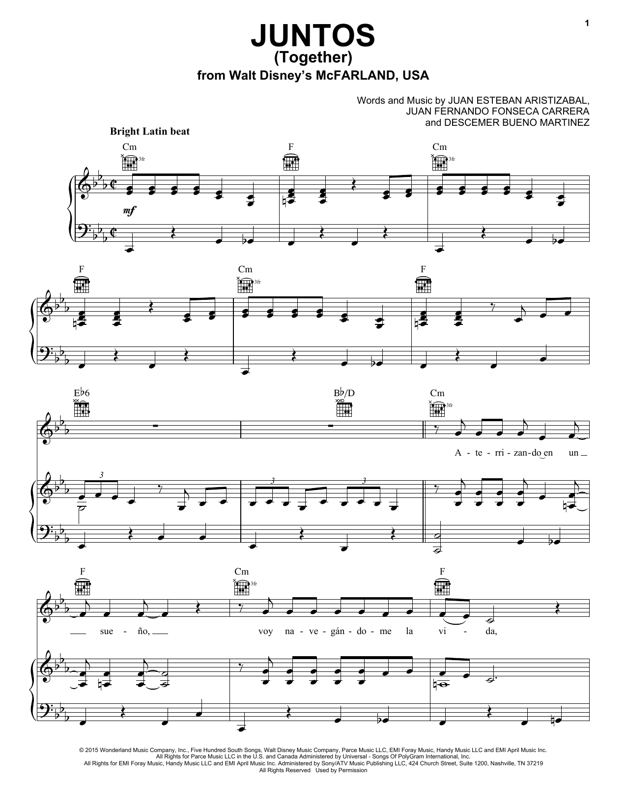 Juanes Juntos (Together) Sheet Music Notes & Chords for Piano, Vocal & Guitar (Right-Hand Melody) - Download or Print PDF Juanes Juntos (Together) Sheet Music Notes & Chords for Piano, Vocal & Guitar (Right-Hand Melody) - Download or Print PDF