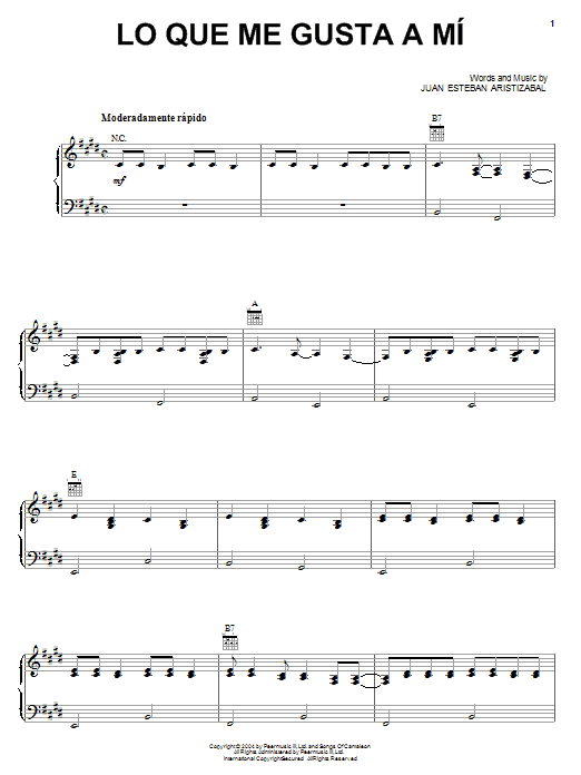 Juanes Lo Que Me Gusta A Mi Sheet Music Notes & Chords for Piano, Vocal & Guitar (Right-Hand Melody) - Download or Print PDF Juanes Lo Que Me Gusta A Mi Sheet Music Notes & Chords for Piano, Vocal & Guitar (Right-Hand Melody) - Download or Print PDF
