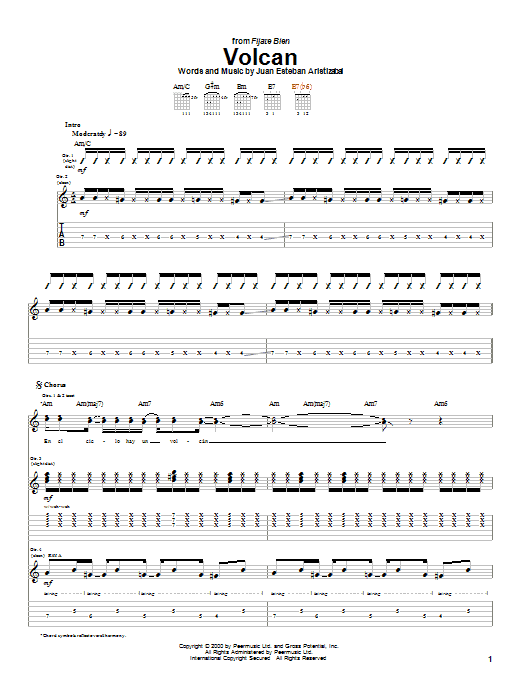 Juanes Volcan Sheet Music Notes & Chords for Guitar Tab - Download or Print PDF