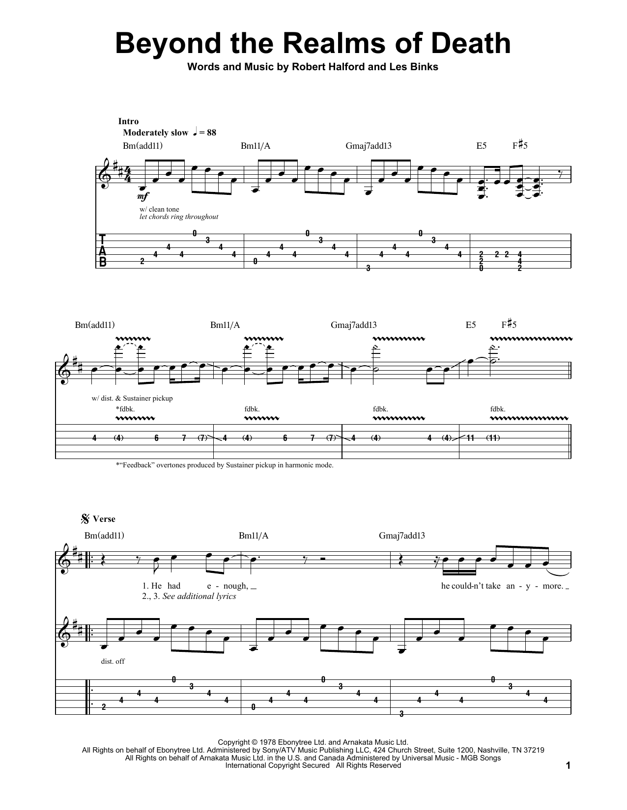 Judas Priest Beyond The Realms Of Death Sheet Music Notes & Chords for Guitar Tab Play-Along - Download or Print PDF