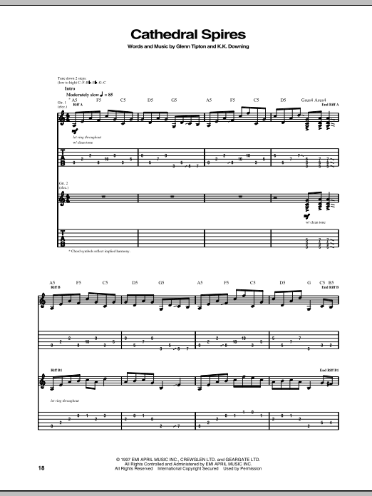 Judas Priest Cathedral Spires Sheet Music Notes & Chords for Guitar Tab - Download or Print PDF