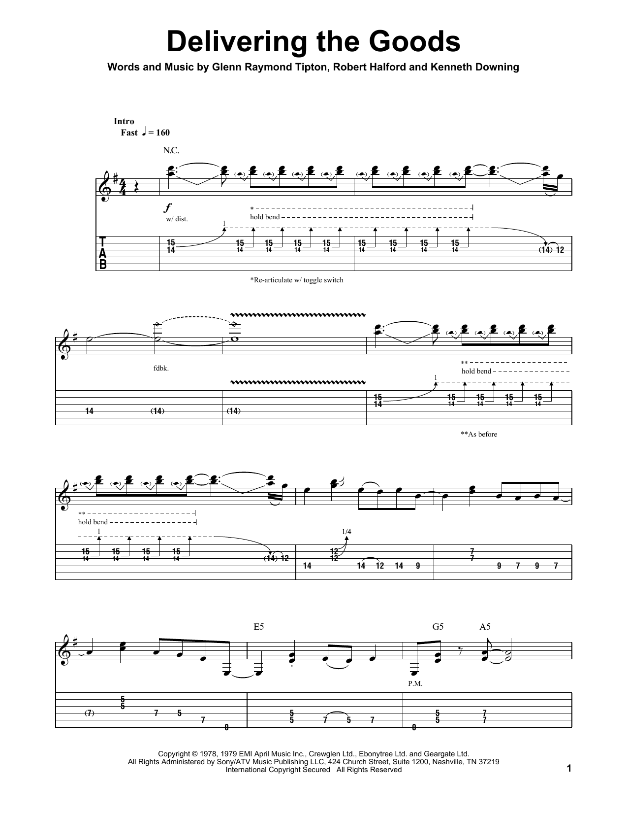 Judas Priest Delivering The Goods Sheet Music Notes & Chords for Guitar Tab Play-Along - Download or Print PDF