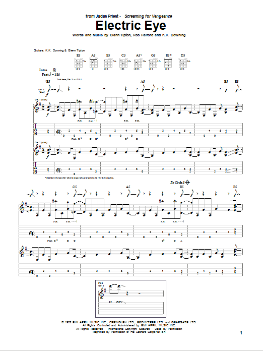 Judas Priest Electric Eye Sheet Music Notes & Chords for Guitar Tab Play-Along - Download or Print PDF