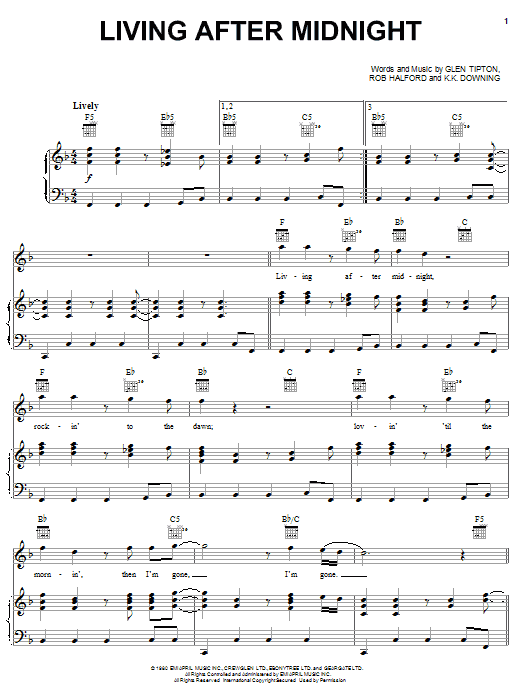 Judas Priest Living After Midnight Sheet Music Notes & Chords for Really Easy Guitar - Download or Print PDF