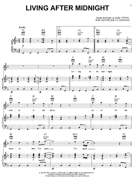 Judas Priest Living After Midnight sheet music notes and chords. Download Printable PDF.