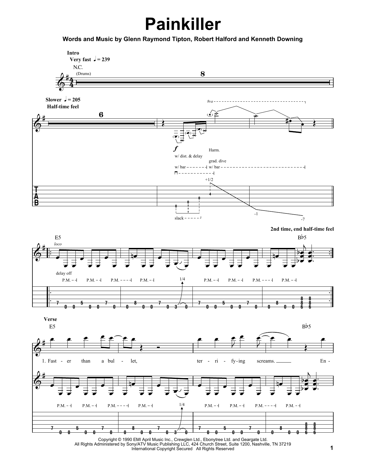 Judas Priest Painkiller Sheet Music Notes & Chords for Guitar Tab Play-Along - Download or Print PDF