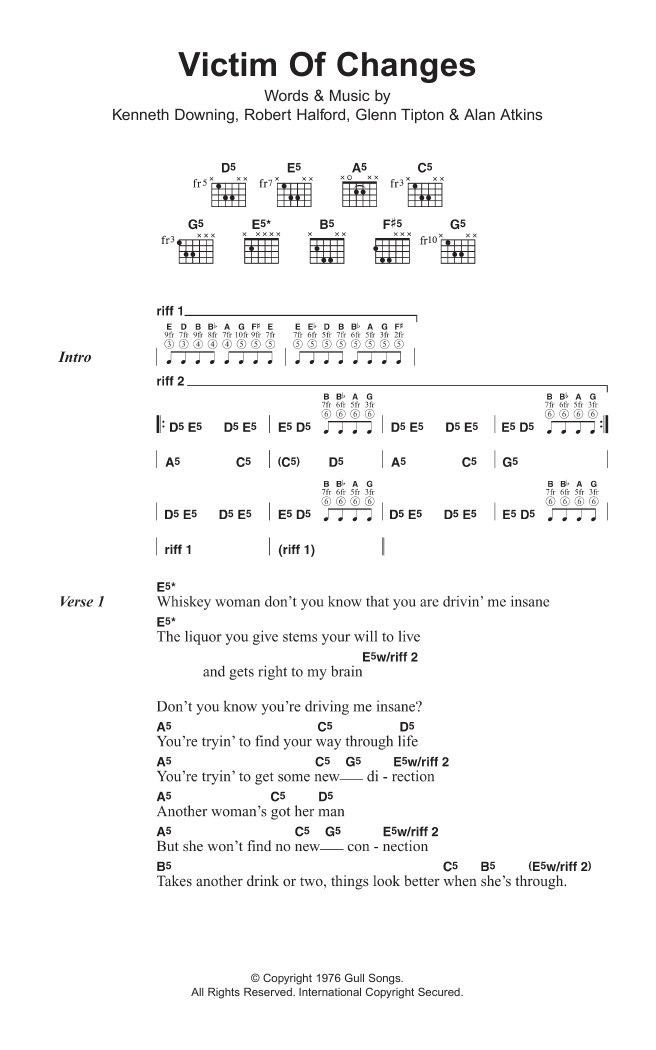 Judas Priest Victim Of Changes Sheet Music Notes & Chords for Lyrics & Chords - Download or Print PDF