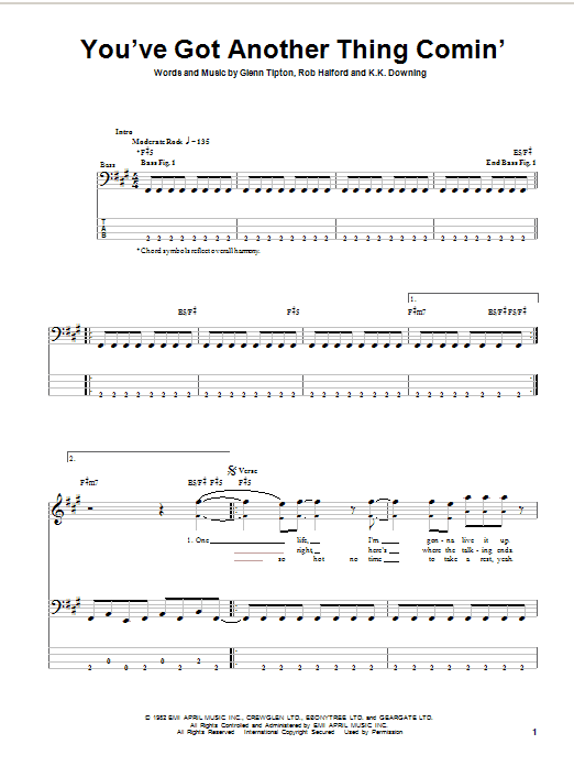 Judas Priest You've Got Another Thing Comin' Sheet Music Notes & Chords for Guitar Tab Play-Along - Download or Print PDF