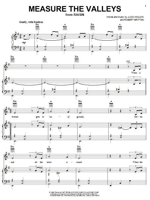 Judd Woldin Measure The Valleys Sheet Music Notes & Chords for Piano, Vocal & Guitar (Right-Hand Melody) - Download or Print PDF