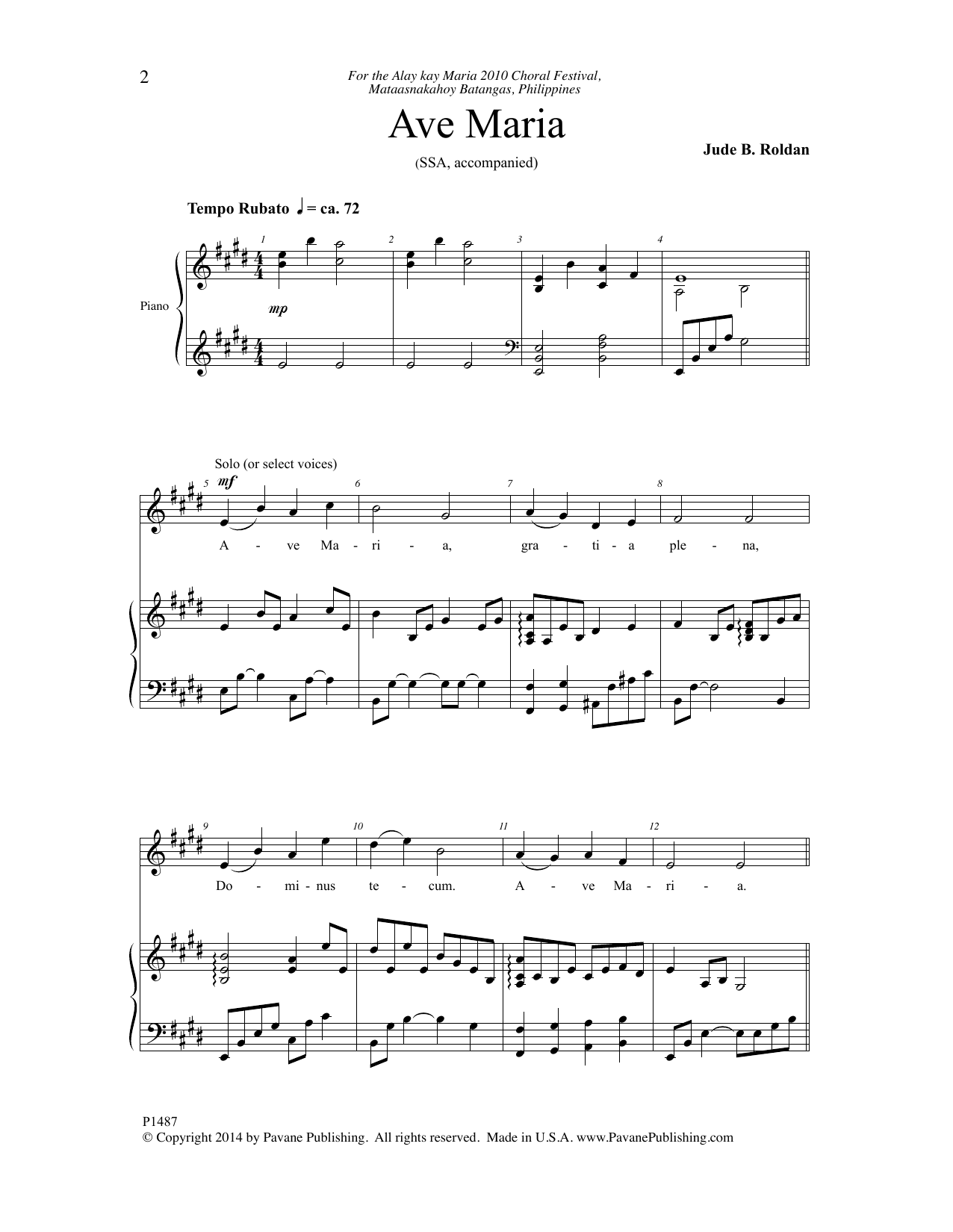 Jude B. Roldan Ave Maria Sheet Music Notes & Chords for Choral - Download or Print PDF