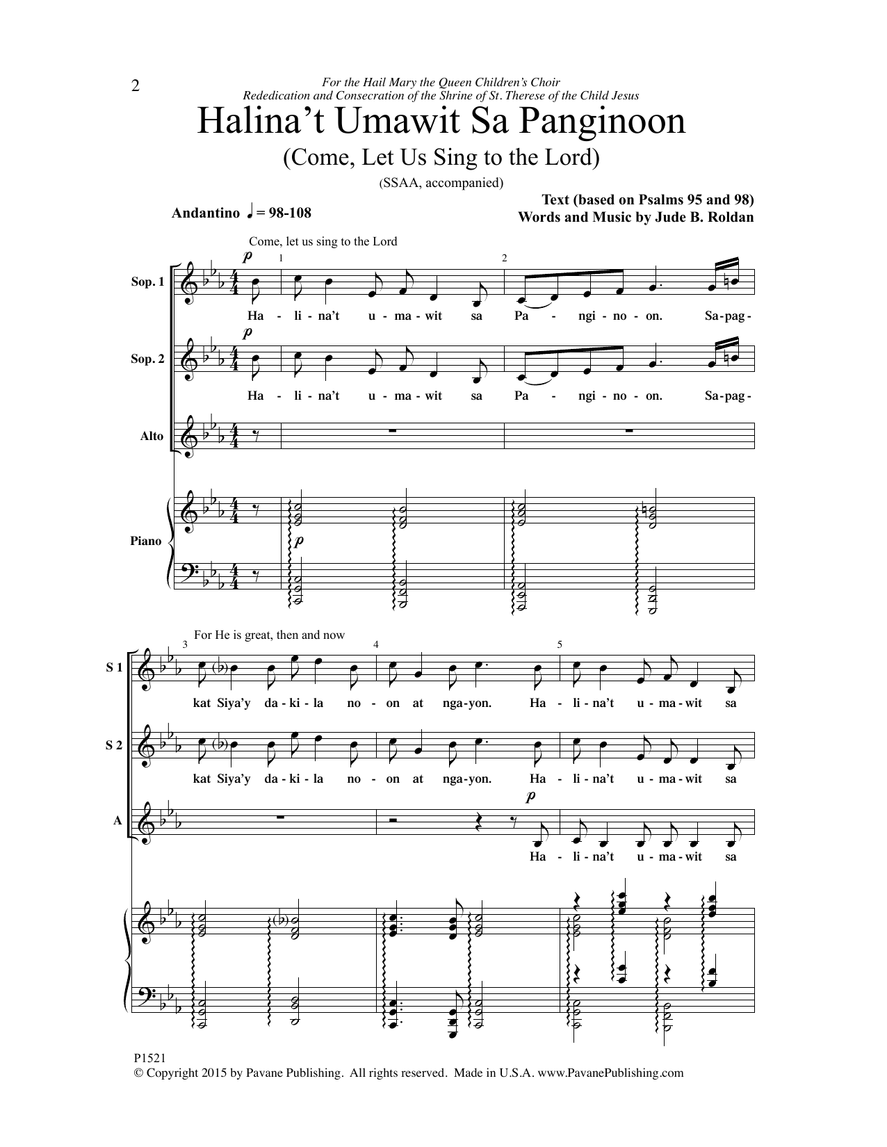 Jude B. Roldan Halina't Umawit Sa Panginoon Sheet Music Notes & Chords for Choral - Download or Print PDF
