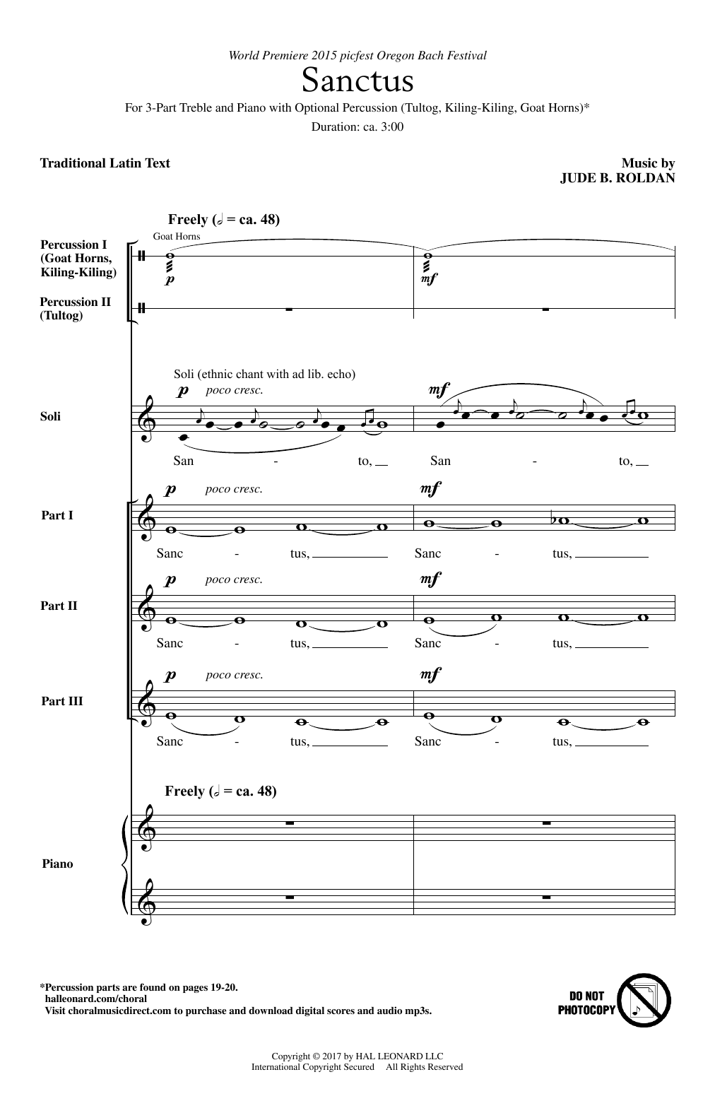 Jude B. Roldan Sanctus Sheet Music Notes & Chords for 3-Part Treble - Download or Print PDF
