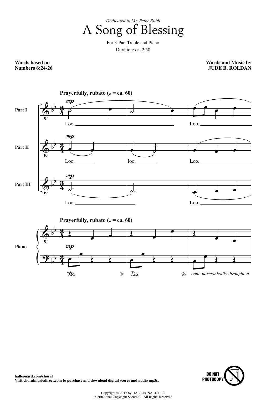 Jude Roldan A Song Of Blessing Sheet Music Notes & Chords for 3-Part Treble - Download or Print PDF