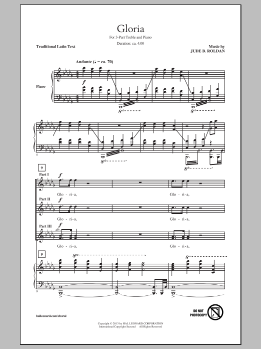 Jude Roldan Gloria Sheet Music Notes & Chords for 3-Part Treble - Download or Print PDF