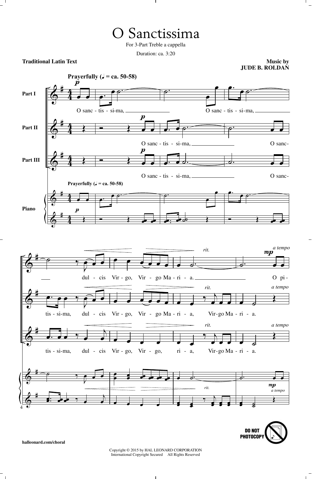 Jude Roldan O Sanctissima Sheet Music Notes & Chords for 3-Part Treble - Download or Print PDF