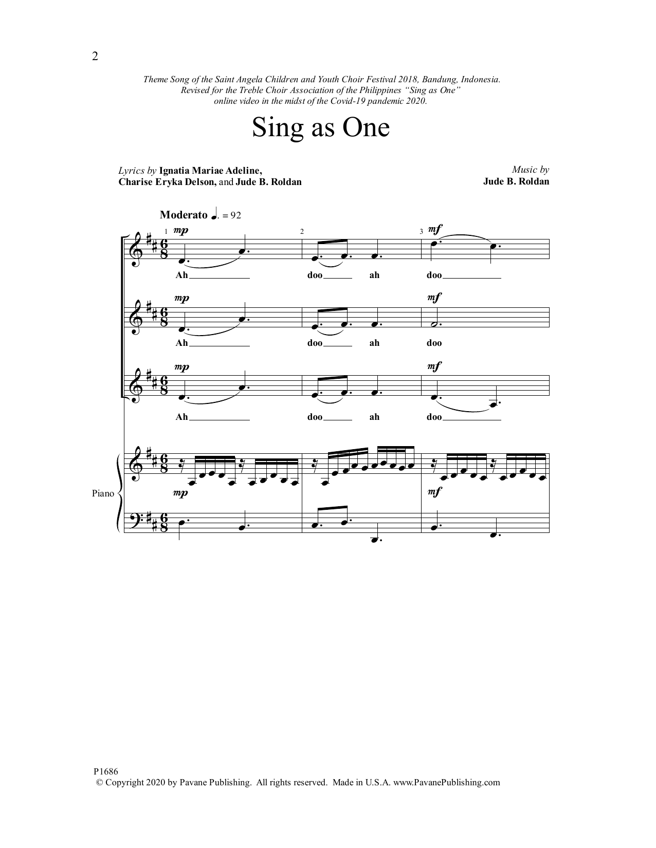 Jude Roldan Sing as One Sheet Music Notes & Chords for 3-Part Mixed Choir - Download or Print PDF