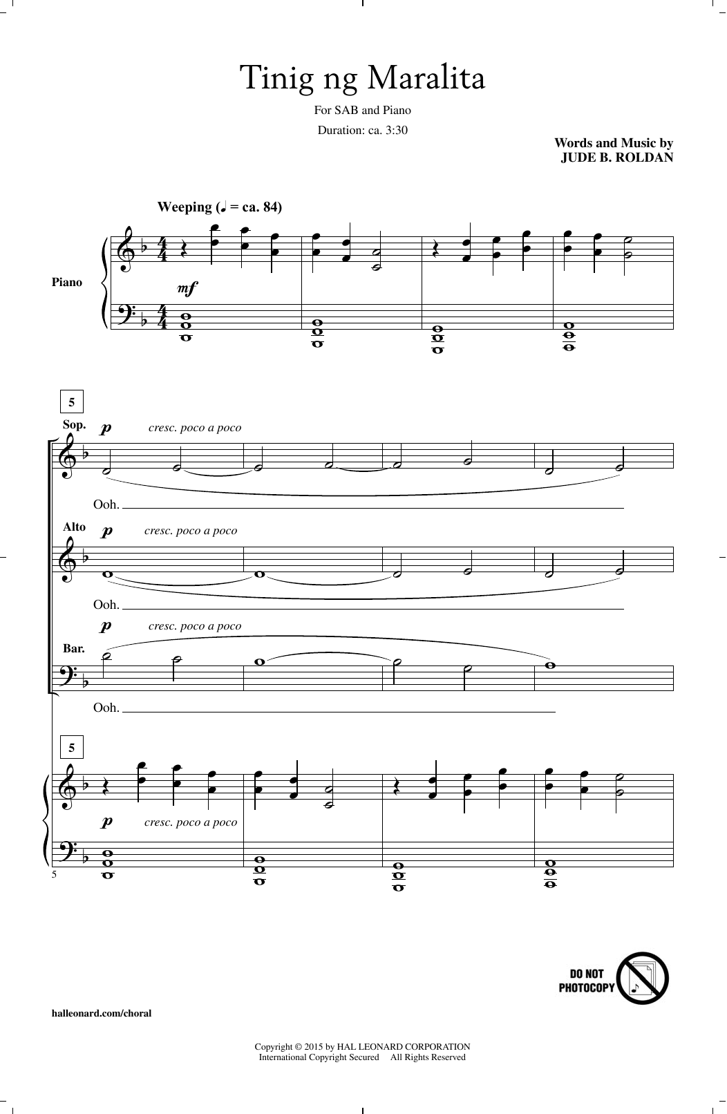 Jude Roldan Tinig Ng Maralita Sheet Music Notes & Chords for SAB - Download or Print PDF