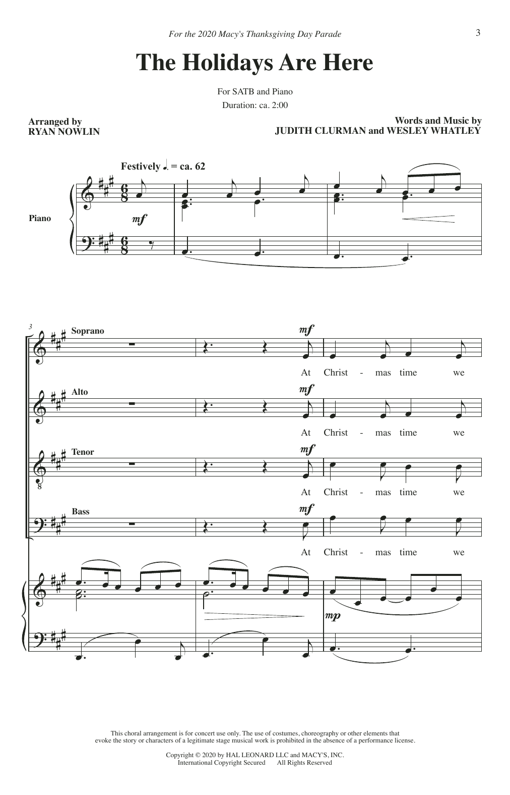 Judith Clurman & Wesley Whatley The Holidays Are Here (A Holiday Carol) (arr. Ryan Nowlin) Sheet Music Notes & Chords for SATB Choir - Download or Print PDF