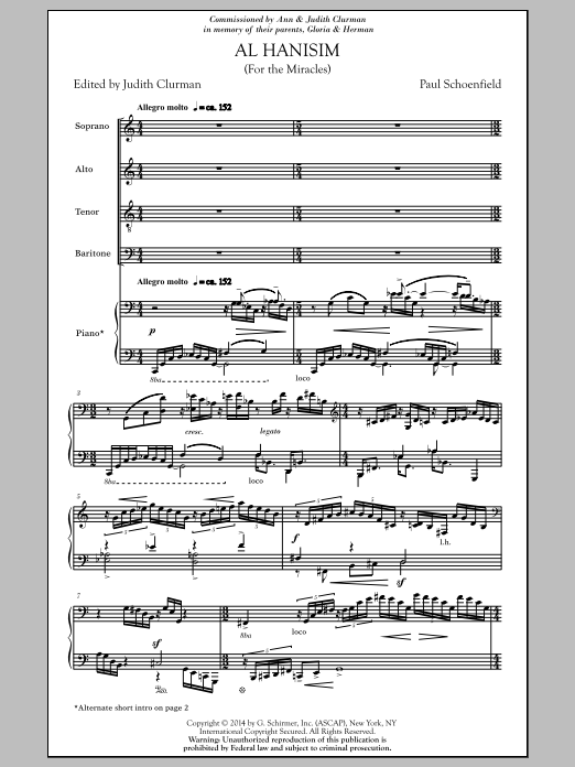 Paul Schoenfield Al Hanisim (For The Miracles) Sheet Music Notes & Chords for SATB - Download or Print PDF