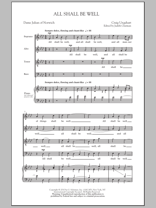 Judith Clurman All Shall Be Well Sheet Music Notes & Chords for SATB - Download or Print PDF
