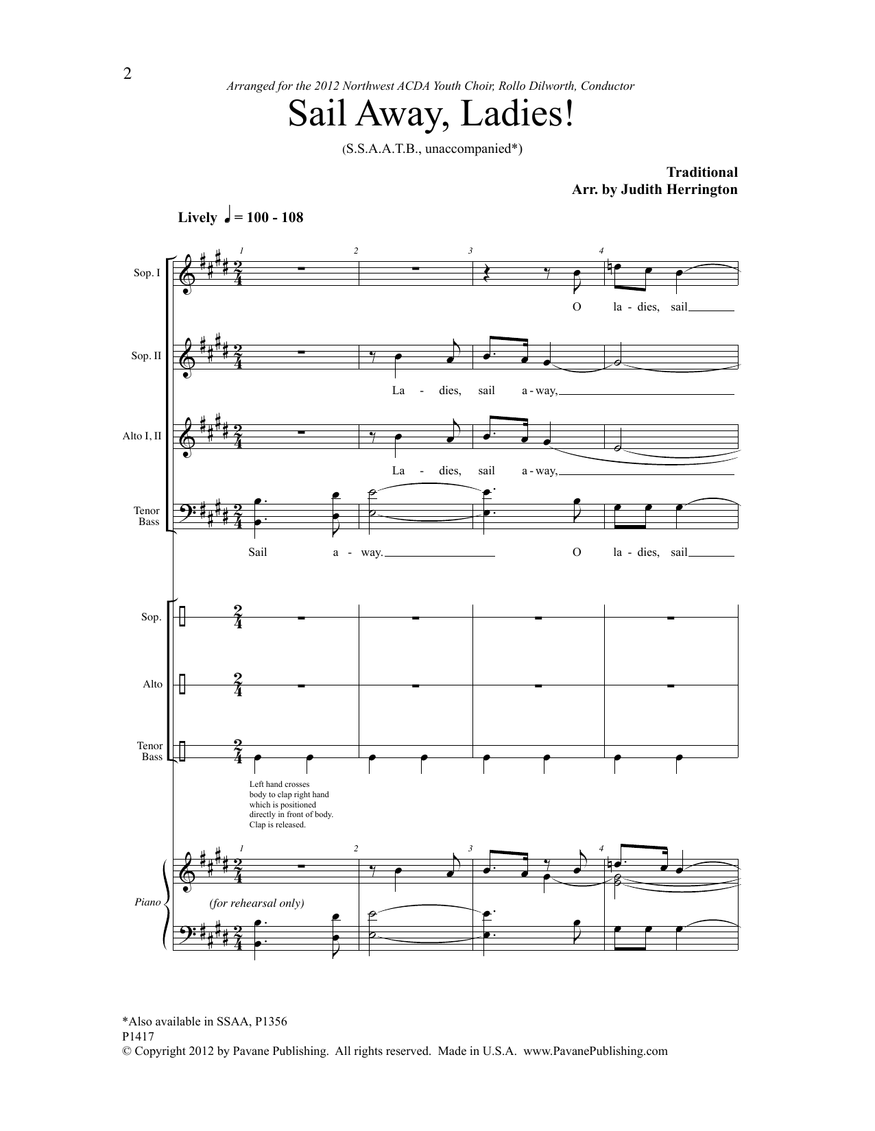 Judith Harrington Sail Away, Ladies Sheet Music Notes & Chords for Choral - Download or Print PDF