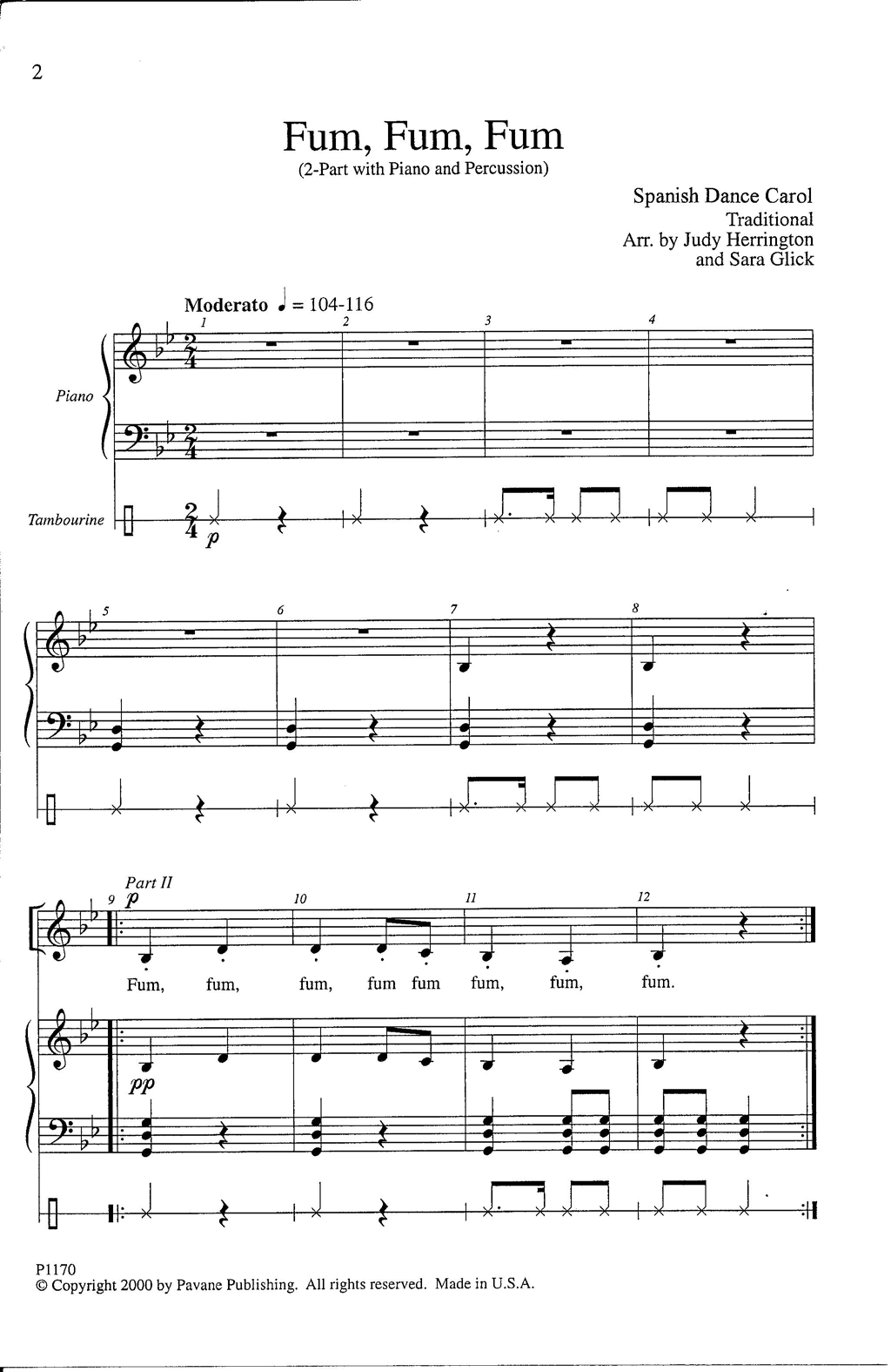 Judith Herrington and Sara Glick Fum, Fum, Fum Sheet Music Notes & Chords for 2-Part Choir - Download or Print PDF