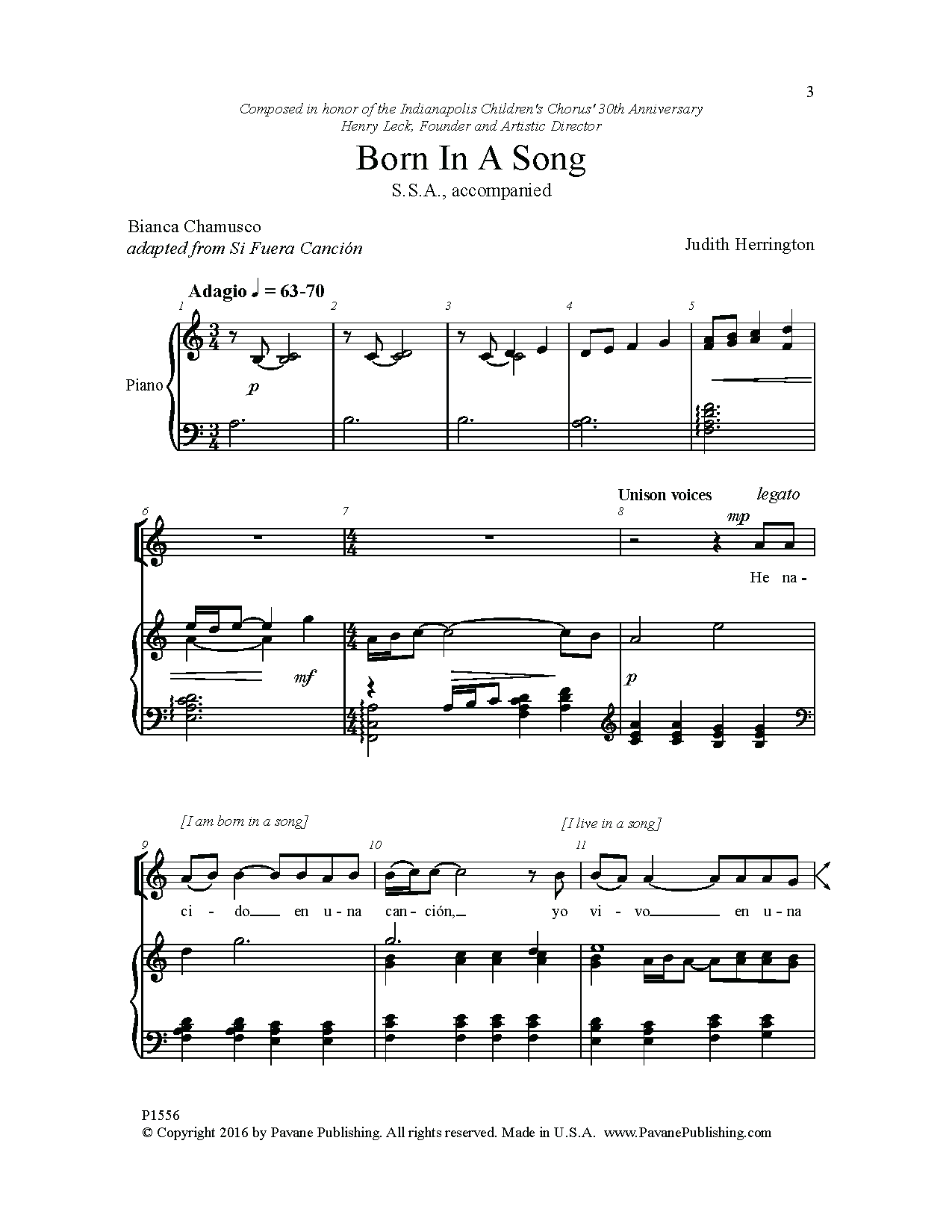 Judith Herrington Born in a Song Sheet Music Notes & Chords for Choral - Download or Print PDF