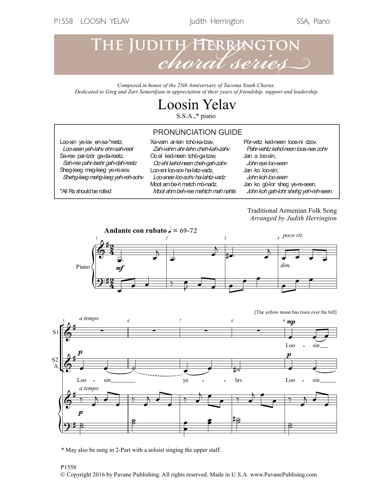 Judith Herrington Loosin Yelav Sheet Music Notes & Chords for Choral - Download or Print PDF