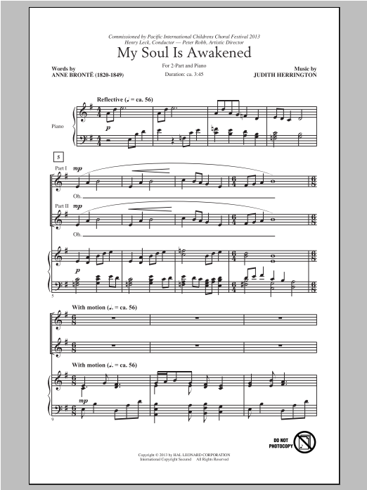 Judith Herrington My Soul Is Awakened Sheet Music Notes & Chords for 2-Part Choir - Download or Print PDF