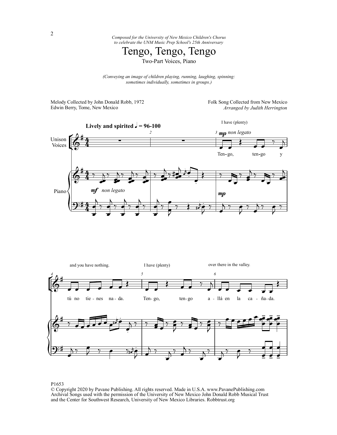 Judith Herrington Tengo, Tengo, Tengo Sheet Music Notes & Chords for Choir - Download or Print PDF