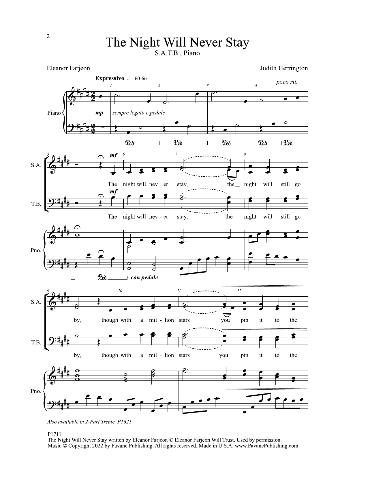 Judith Herrington The Night Will Never Stay Sheet Music Notes & Chords for SAB Choir - Download or Print PDF
