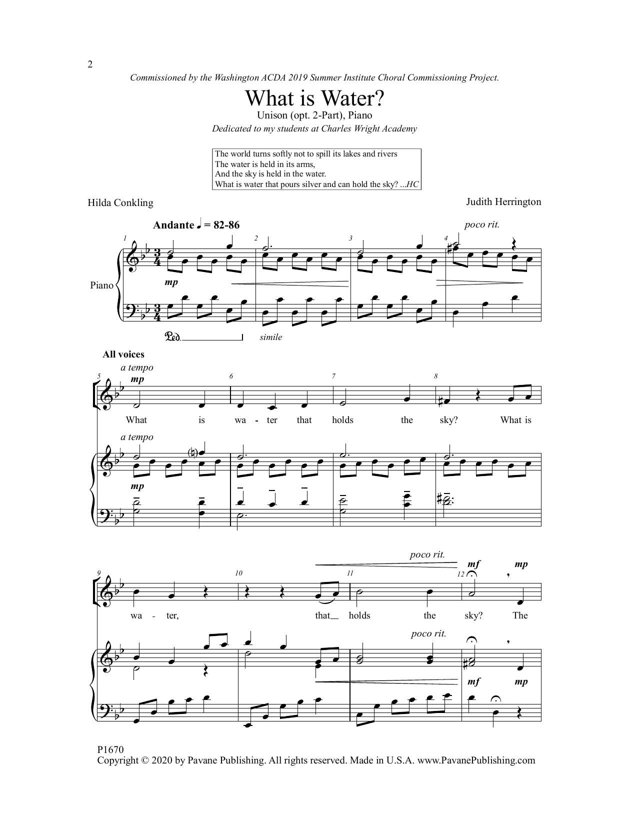 Judith Herrington What is Water? Sheet Music Notes & Chords for Unison Choir - Download or Print PDF