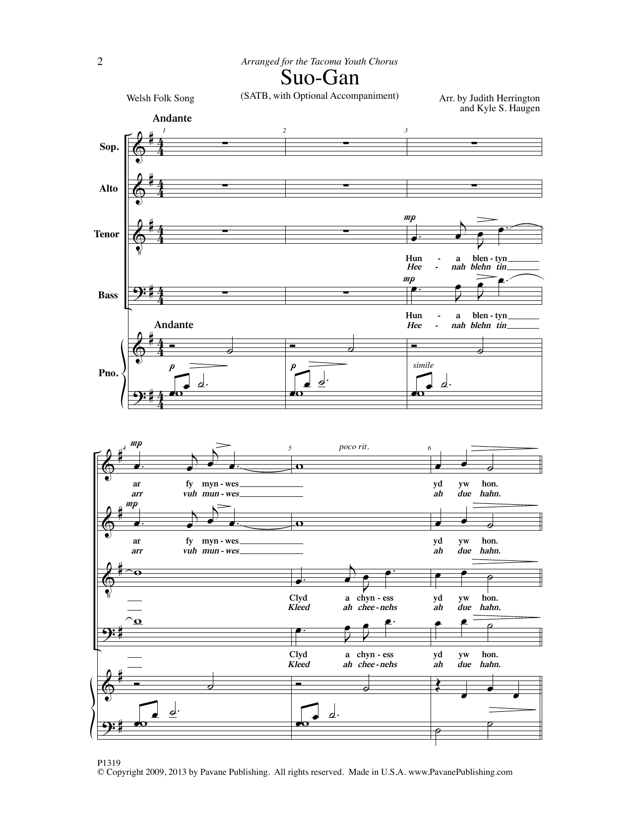 Judith Herrington/ Kyle Haugen Suo-Gan Sheet Music Notes & Chords for Choral - Download or Print PDF