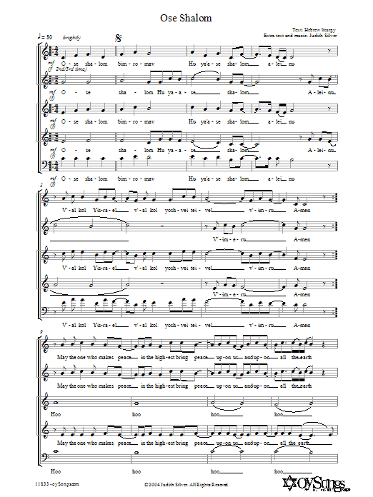Judith Silver Ose Shalom Sheet Music Notes & Chords for 5-Part - Download or Print PDF