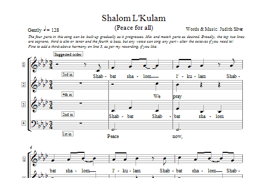 Judith Silver Shalom L'kulam Sheet Music Notes & Chords for 4-Part - Download or Print PDF