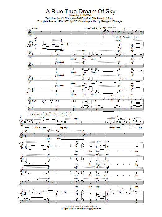 Judith Weir A Blue True Dream Of Sky Sheet Music Notes & Chords for Choir - Download or Print PDF