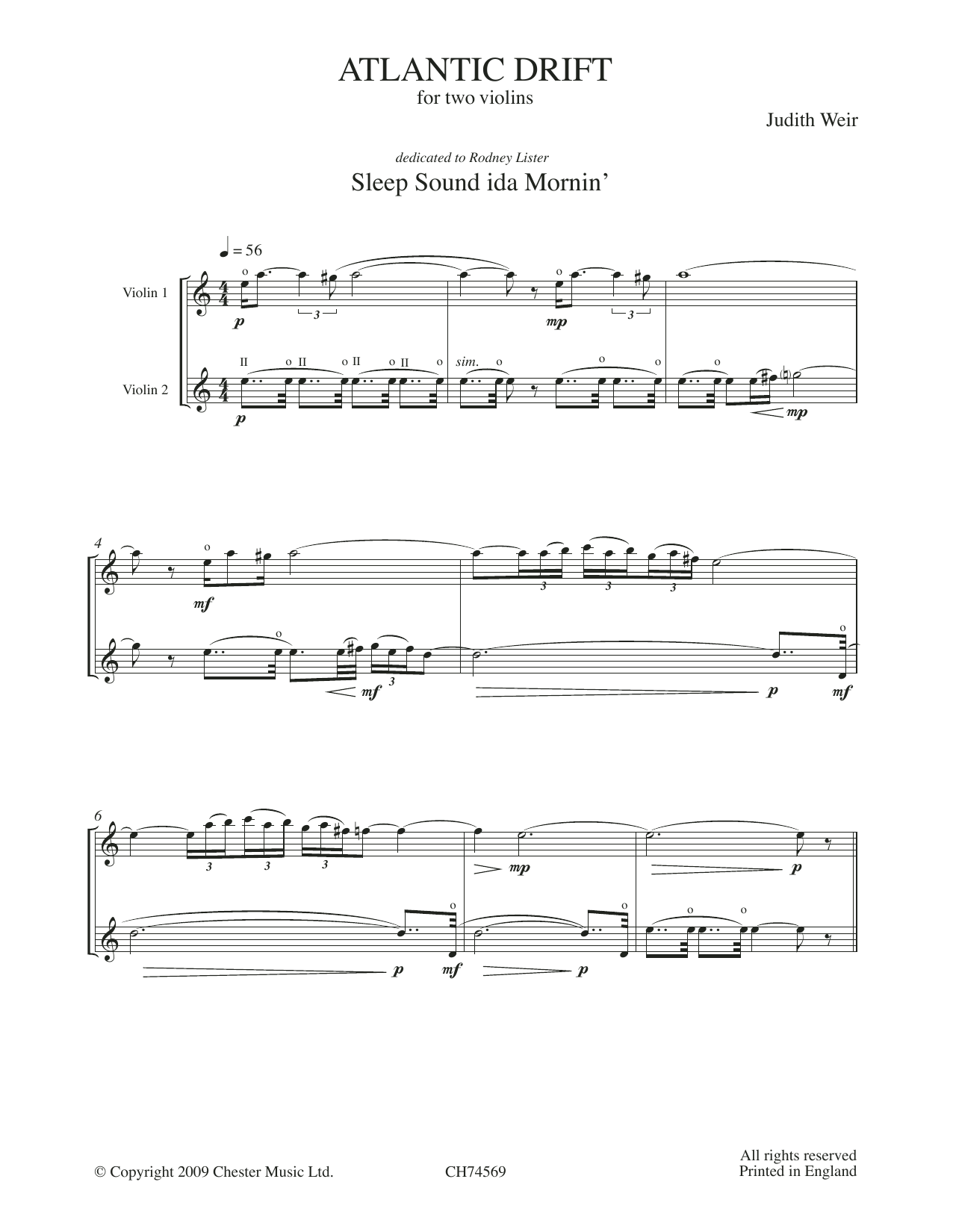 Judith Weir Atlantic Drift Sheet Music Notes & Chords for Violin Duet - Download or Print PDF