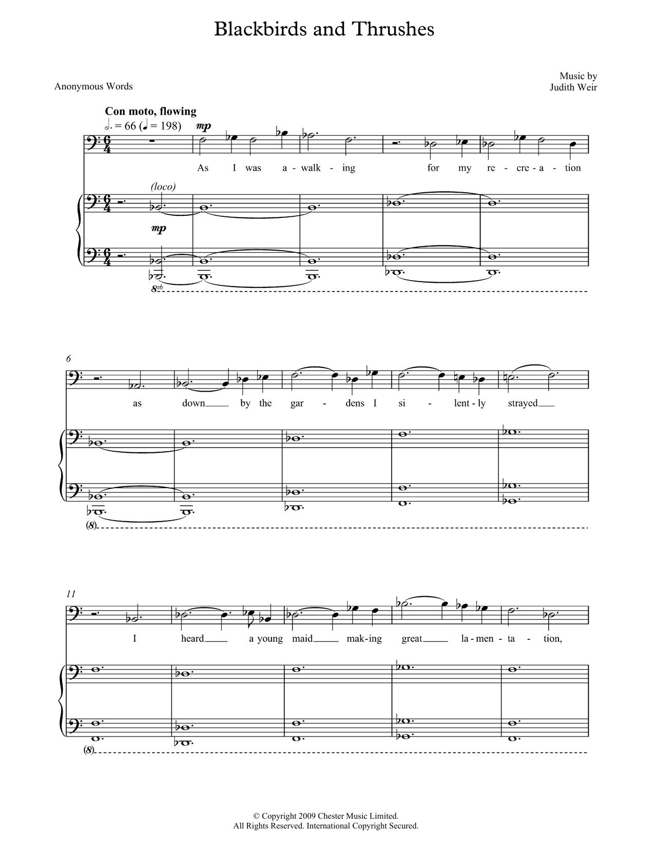 Judith Weir Blackbirds and Thrushes (for bass/baritone & piano) Sheet Music Notes & Chords for Piano & Vocal - Download or Print PDF